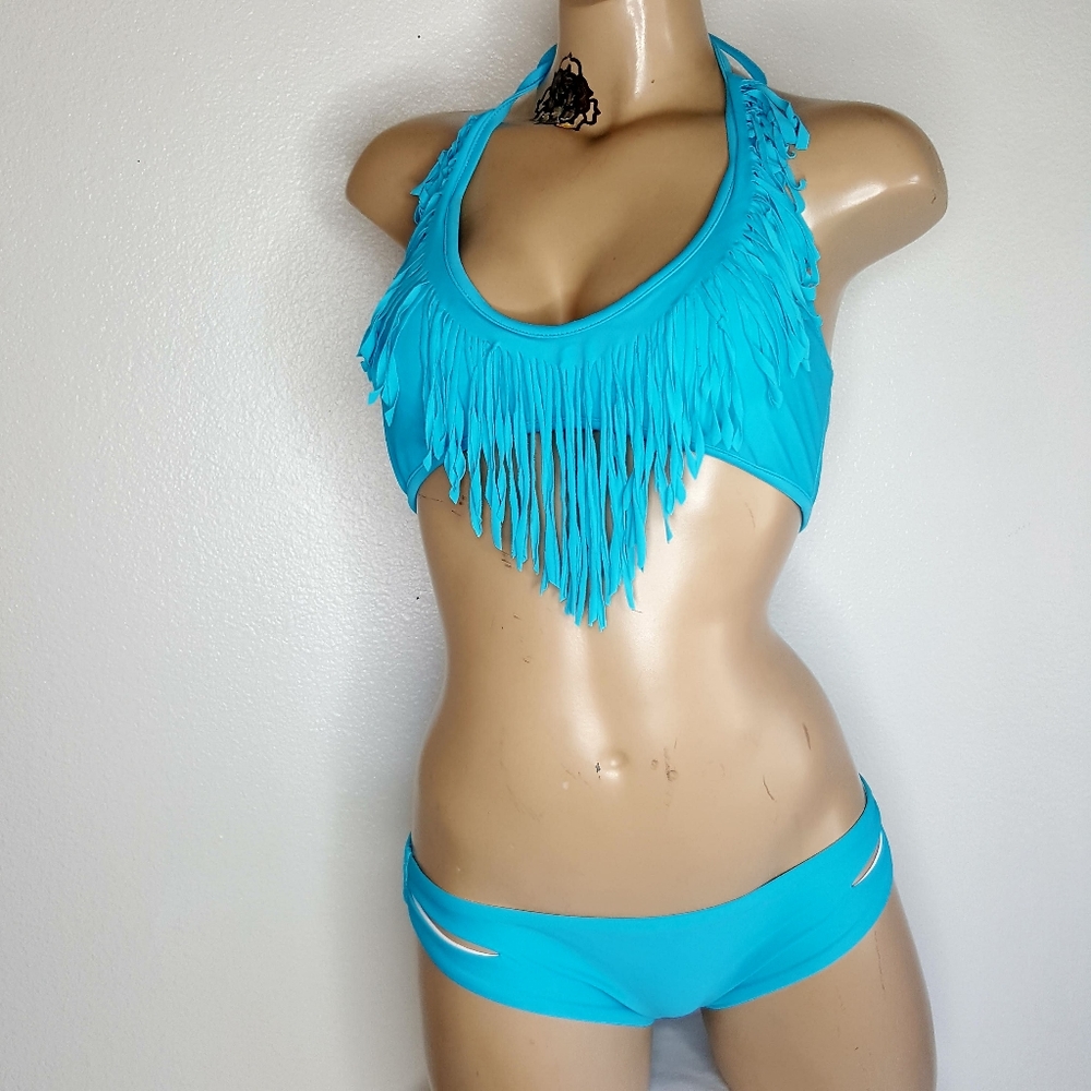 Top Melon Collection blue fringe bikini M
